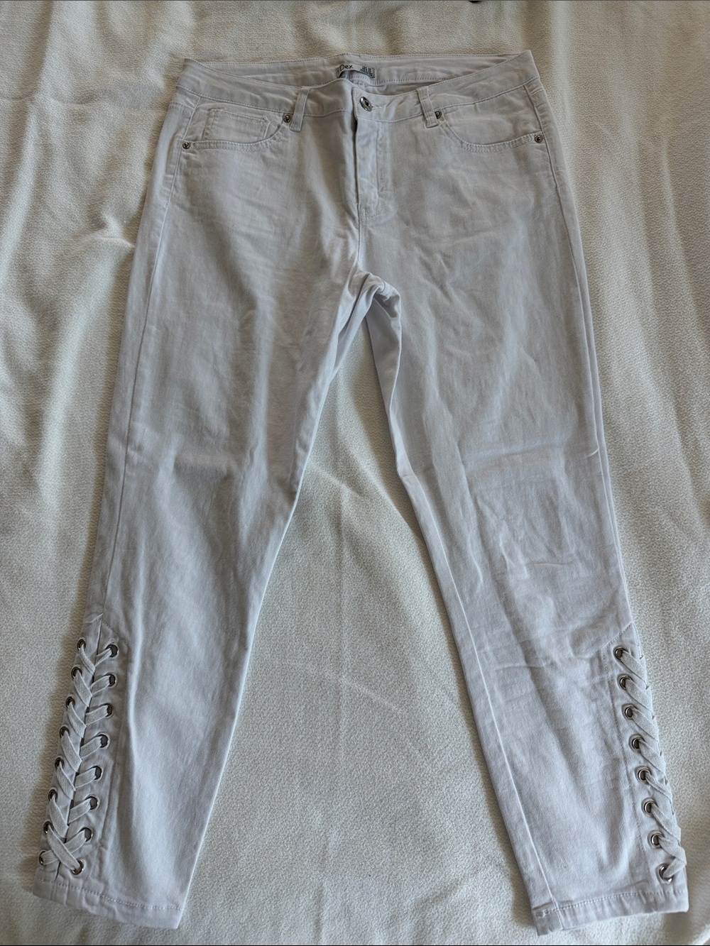 Dex White Skinny Jeans with Lace-Up Hems